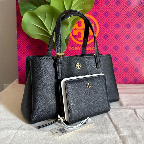 NWT authentic tory burch black tote bag , crossbody & matching wallet - Picture 2 of 14